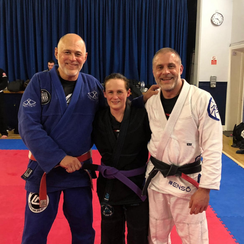Marc Barton with fellow Kingston Jiu Jitsu instructors Clare Barton and Mauricio Gomes
